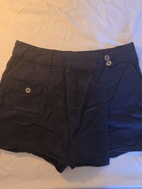 Time and Tru Navy Wrap-Front Skort Shorts with Button Detail